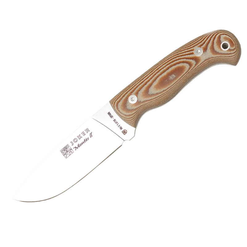 Cuchillo de caza Joker Montés II con mango de micarta marrón y hoja de 11 cm