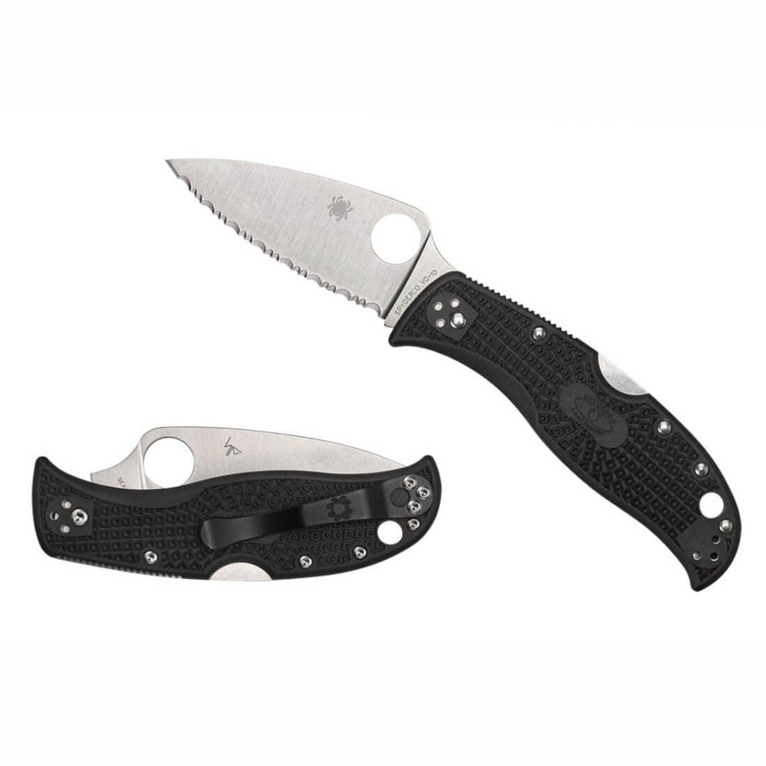Navaja Spyderco Leafjump con mango de FRN negro y hoja dentada de VG-10 C262SBK