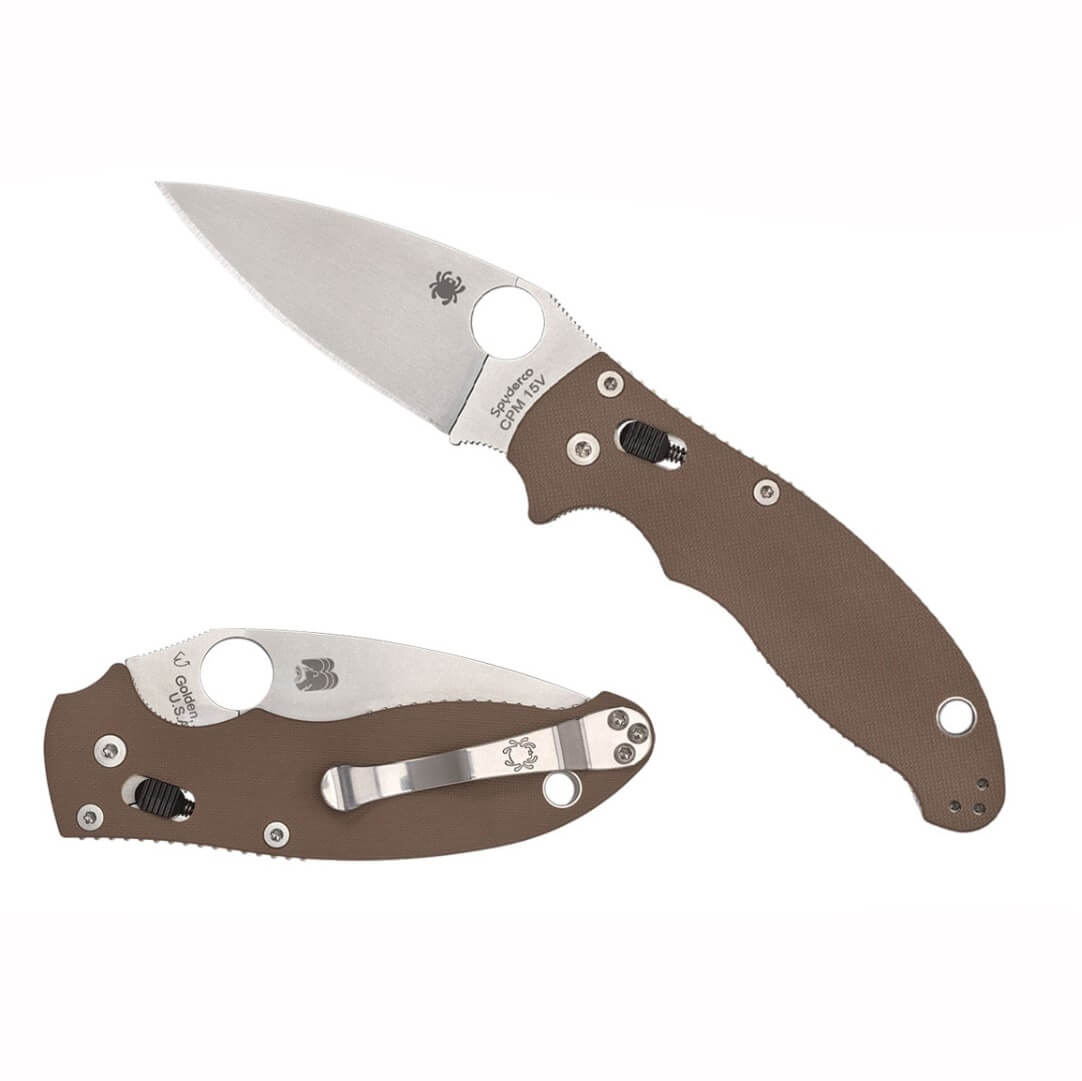 Navaja Spyderco Manix 2 con mango de G-10 marrón y hoja plana de acero CPM-15V C101GPBN15V2