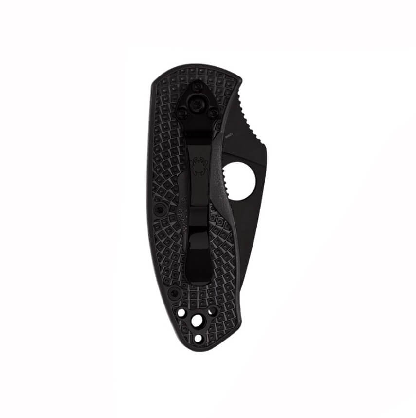 Navaja táctica Spyderco Ambitious con cachas de FRN negras y hoja negra de acero 8Cr13MoV C148PBBK