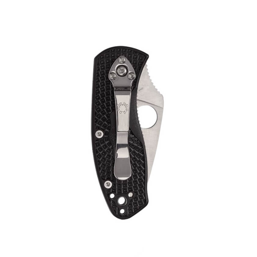 Navaja de bolsillo Spyderco Ambitious linerlock con mango de FRN negro y hoja plana de acero 8Cr13MoV