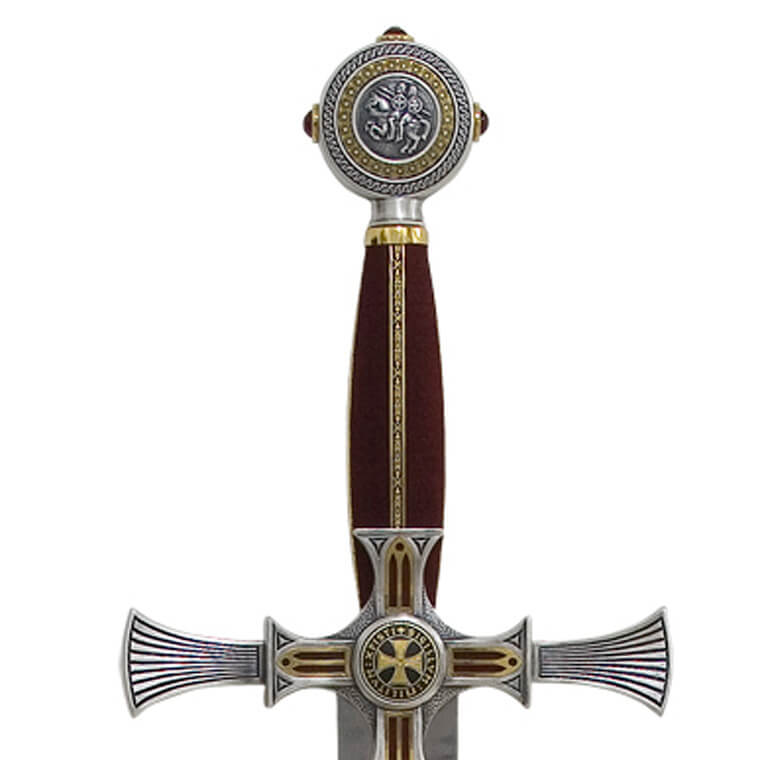 Espada Templaria Damasquinada con empuñadura en plata con detalles en damasquino en oro Marto 597