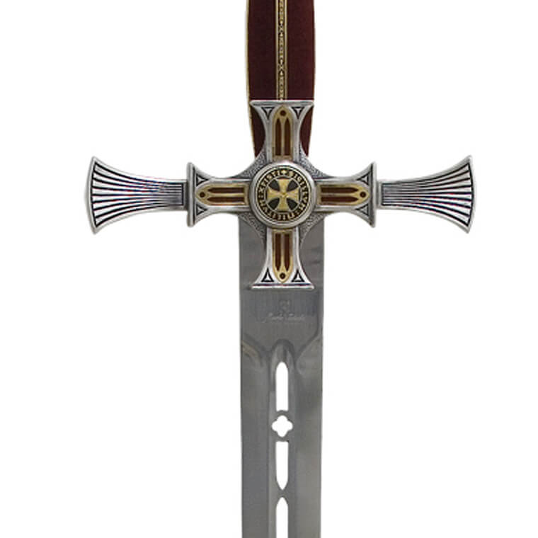 Espada Templaria Damasquinada con empuñadura en plata con detalles en damasquino en oro Marto 597