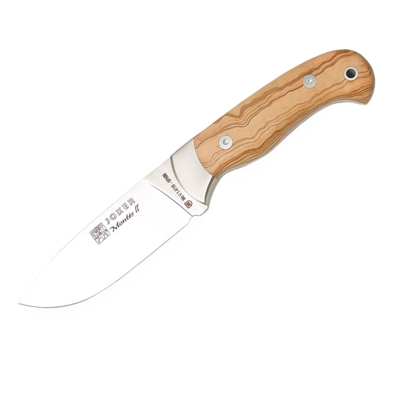 Cuchillo de caza Joker Montés II con mango de madera de olivo con virola y hoja de 11 cm