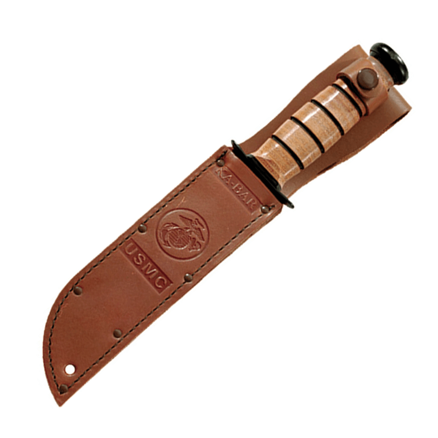 Cuchillo táctico Ka-Bar USMC 1217 - Hoja de 18 cm y funda de cuero.