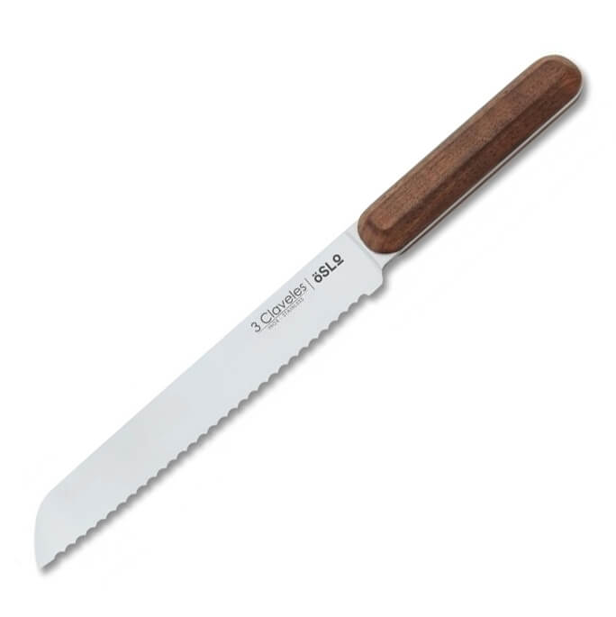 Cuchillo panero con mango de madera de nogal y hoja dentada de 20...