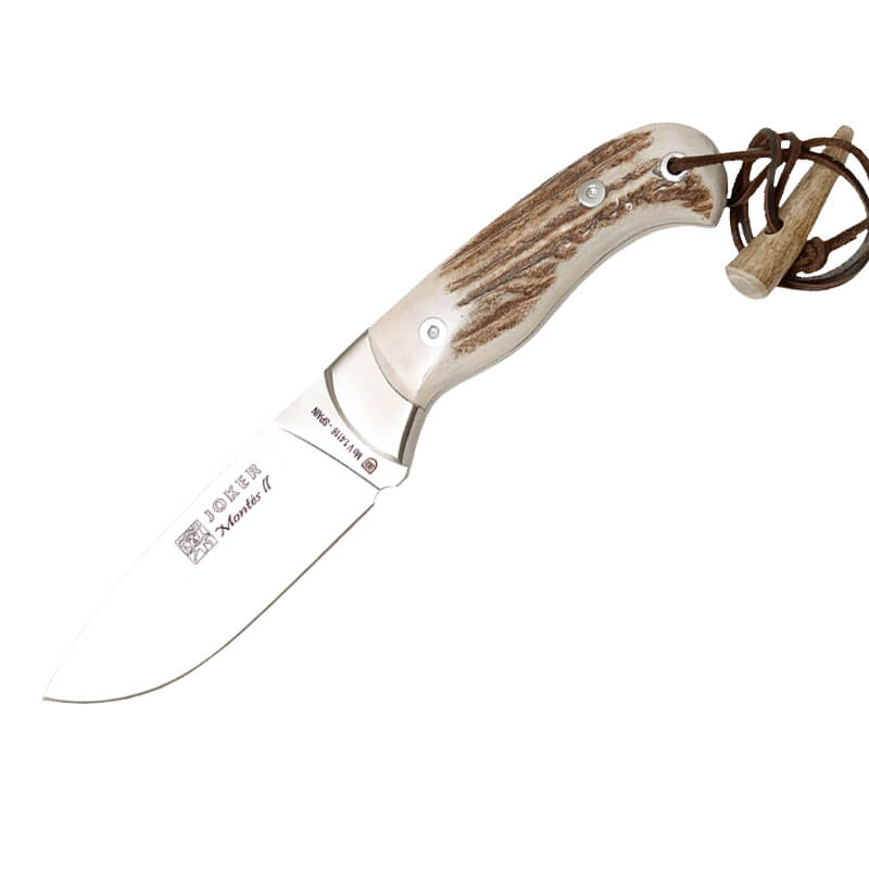 Cuchillo de caza Joker Montés II con mango de asta de ciervo y virola de acero inox