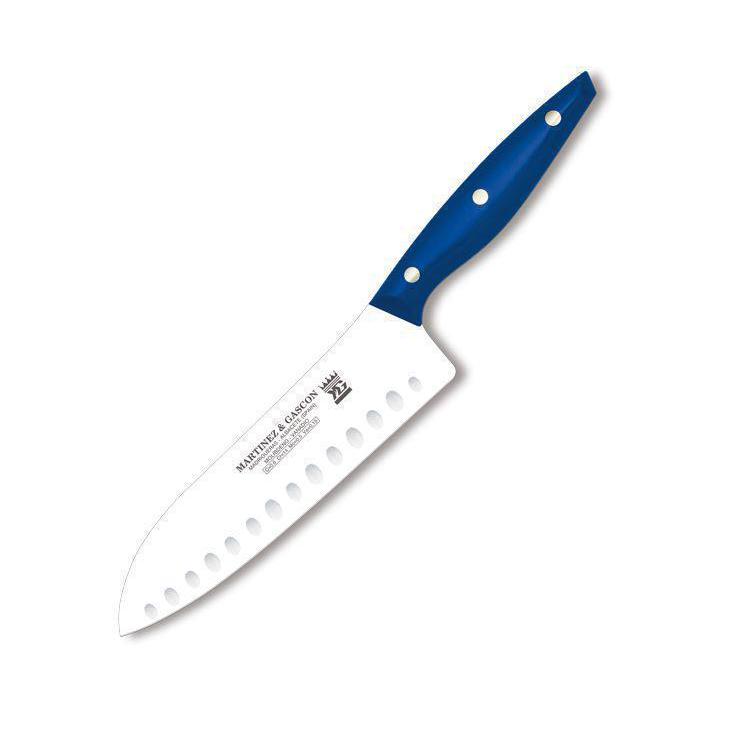 Cuchillo santoku con hoja alveolada de 20 cm y mango de polioximetileno de distintos colores