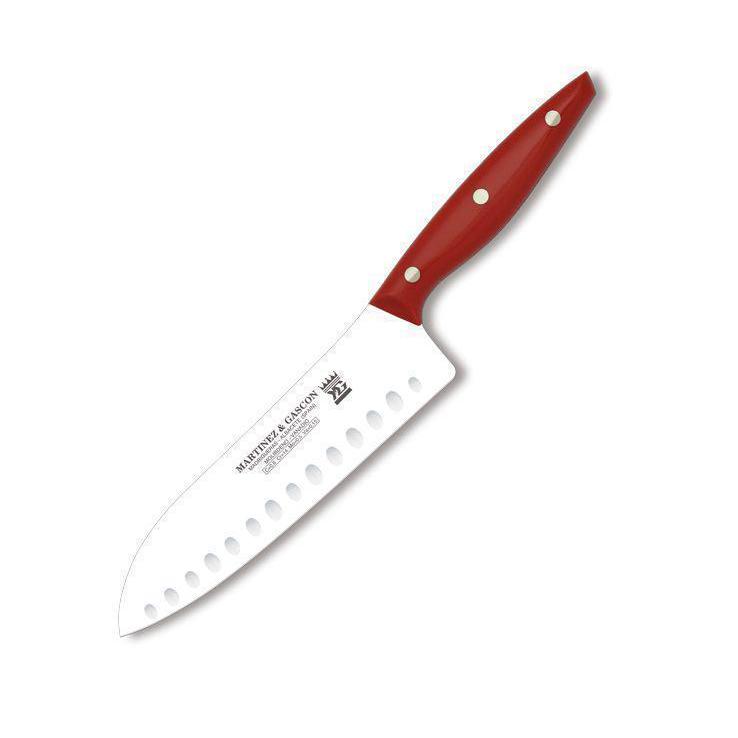 Cuchillo santoku con hoja alveolada de 20 cm y mango de polioximetileno de distintos colores