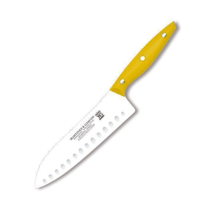 Cuchillo santoku con hoja alveolada de 20 cm y mango de polioximetileno de distintos colores