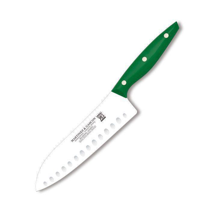 Cuchillo santoku con hoja alveolada de 20 cm y mango de polioximetileno de distintos colores