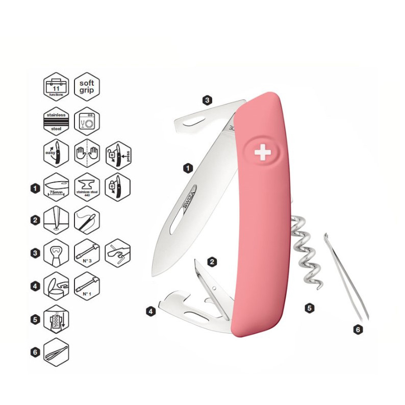 Navaja multiusos Swiza D03 rosa con 11 funciones