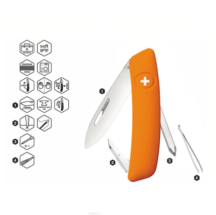 Navaja multiusos Swiza D02 naranja con 6 funciones KNI.0020.1060