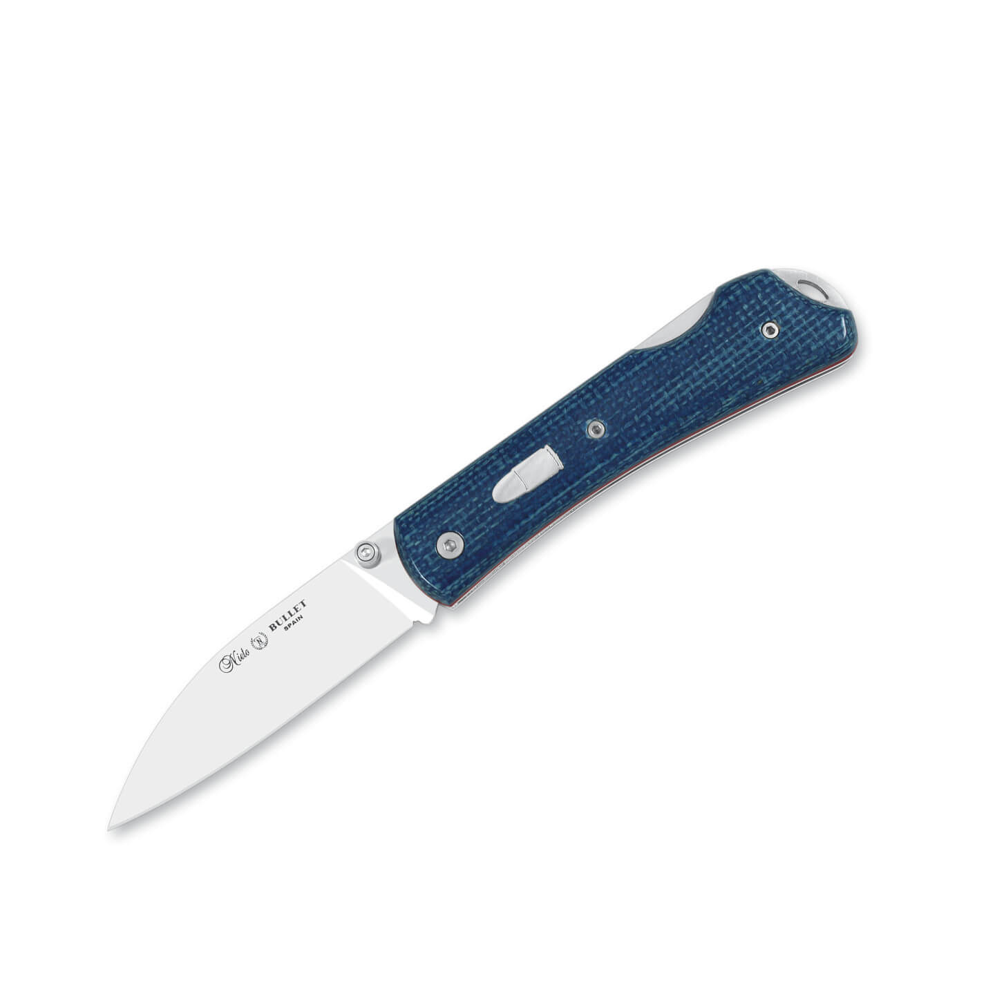 Navaja Nieto Bullet con mango de micarta azul con hoja de N690Co