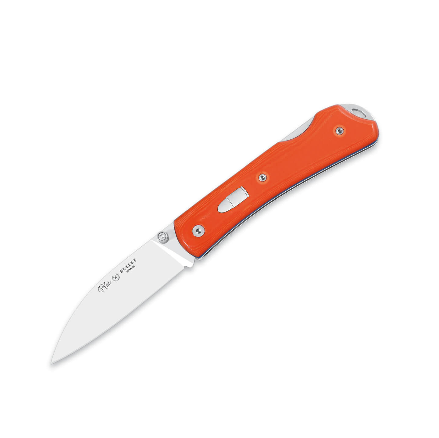 Navaja Nieto Bullet con mango de micarta naranja fluor con hoja d...
