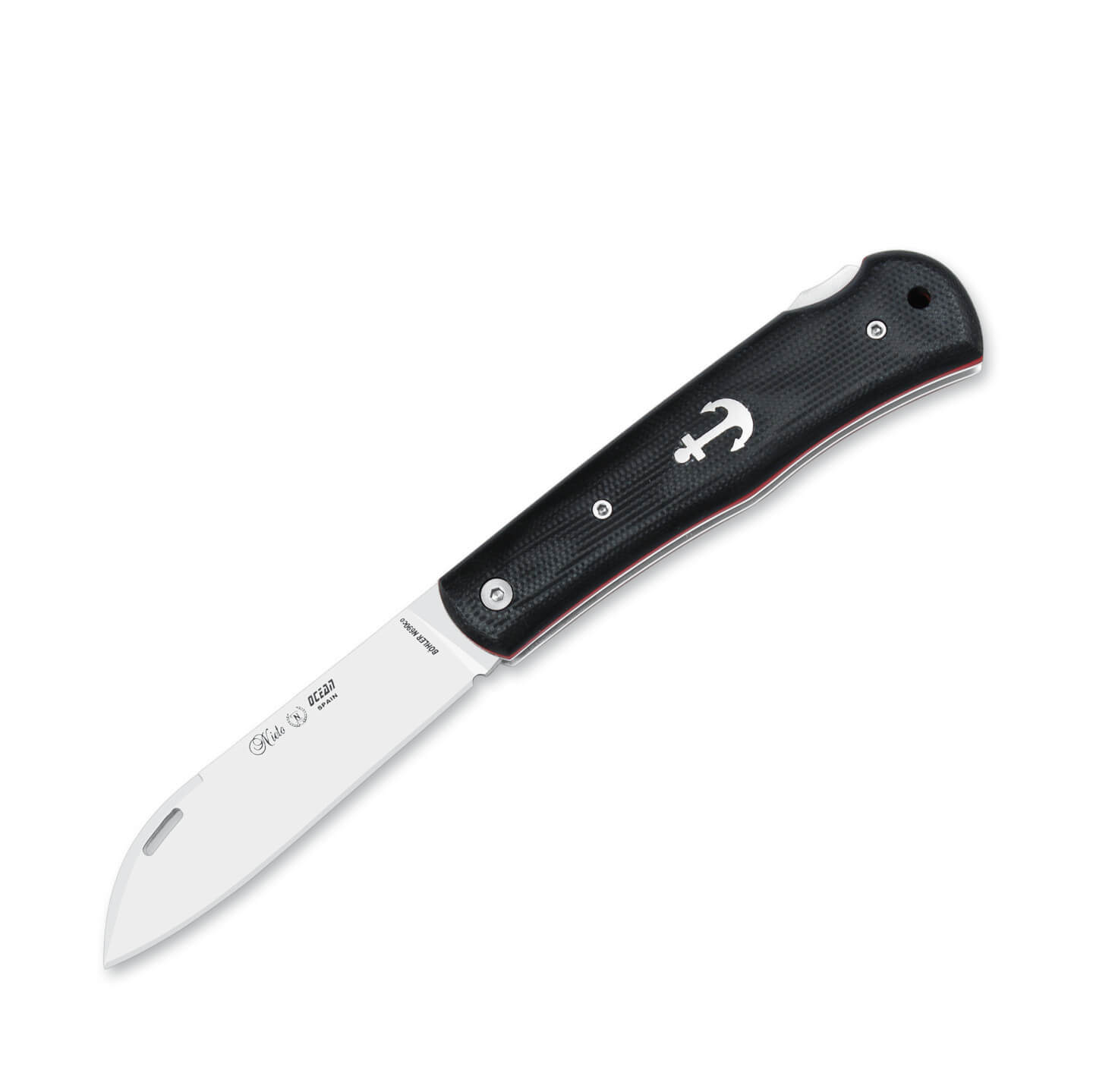 Navaja marinera Nieto Ocean con mango de G10 negro con ancla y ho...