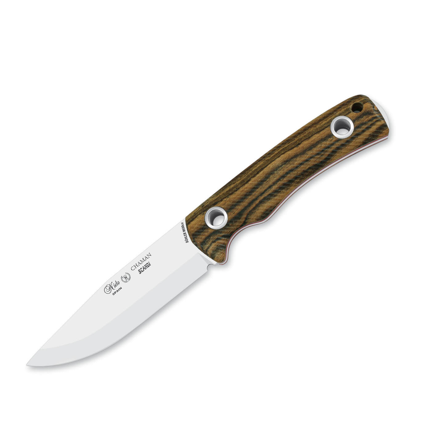 Cuchillo táctico Nieto Chamán Scandi con mango de bocote con ho...