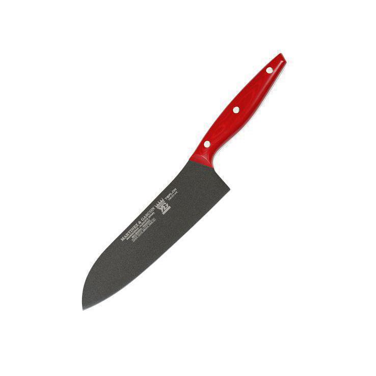 Cuchillo santoku con hoja negra de 20 cm y mango de micarta roja