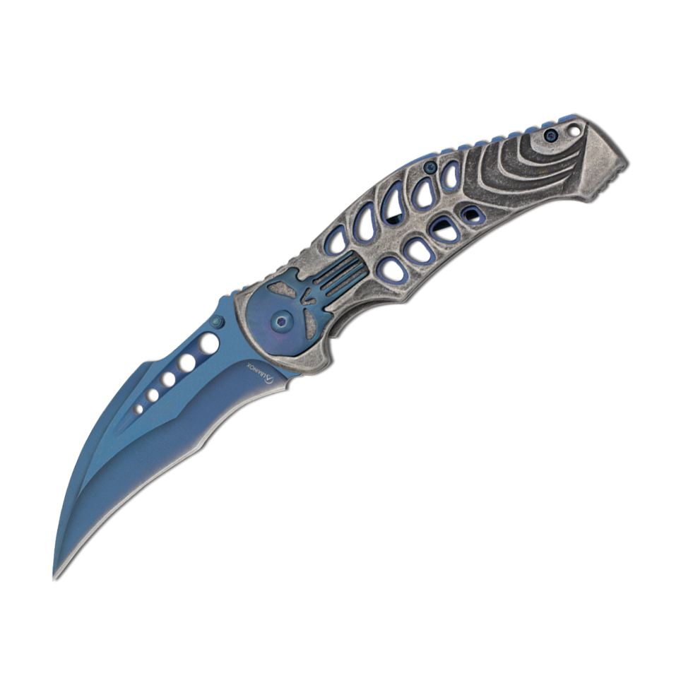 Navaja curva con hoja azul de 9 cm y calavera