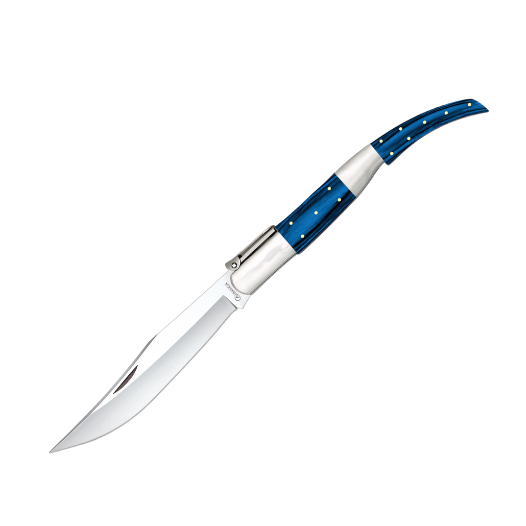 Couteau de poche arabe avec manche en stamina bleu et lame en aci...