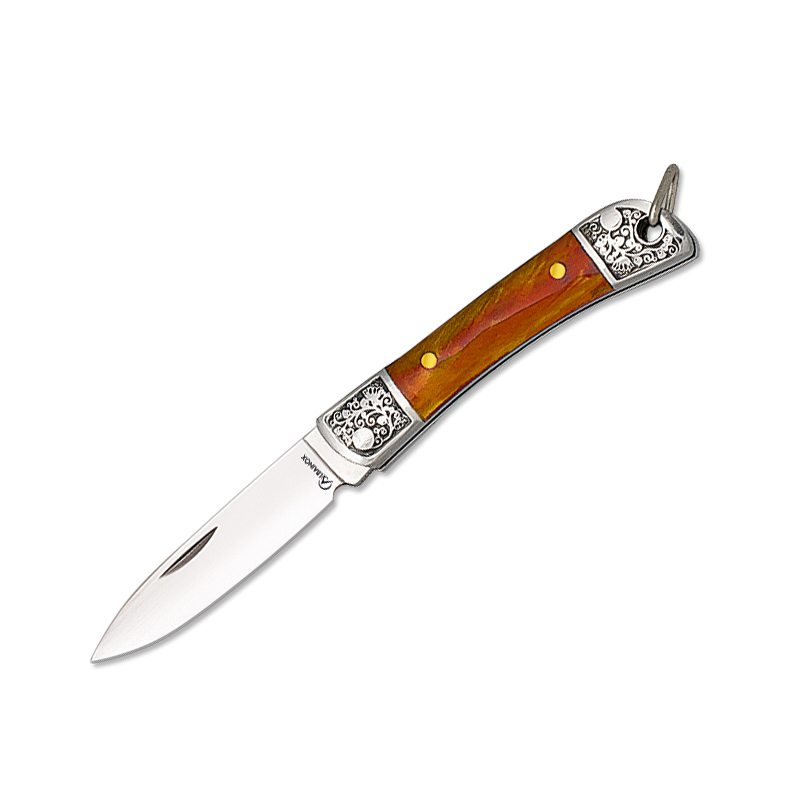 Couteau de poche miniature avec manche en acrylique orange et lam...
