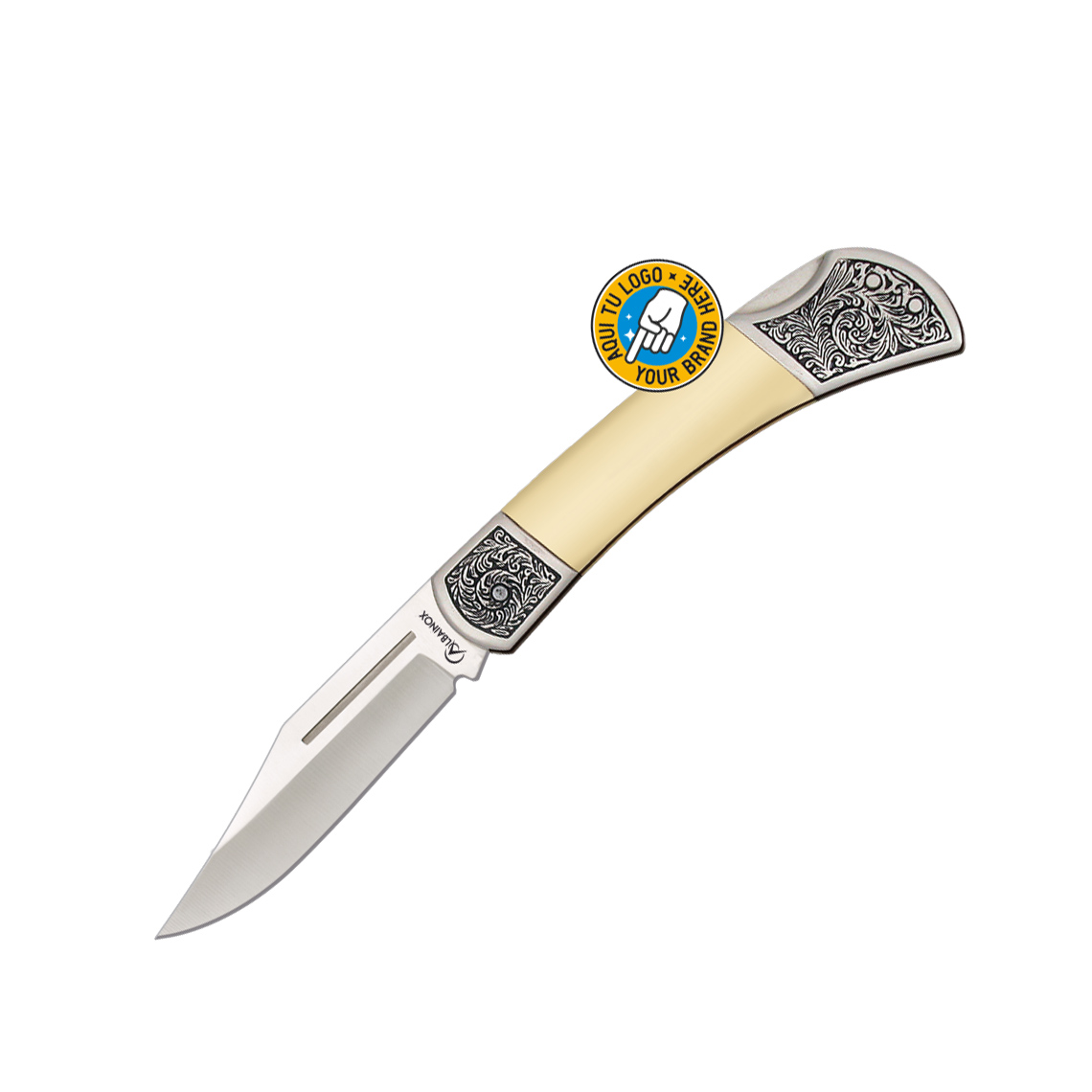 Navaja clásica con mango de PVC blanco y hoja de 6.5 cm con bloq...
