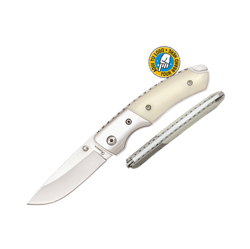 Navaja clásica con mango de ABS blanco y hoja de 6.5 cm con tet�...