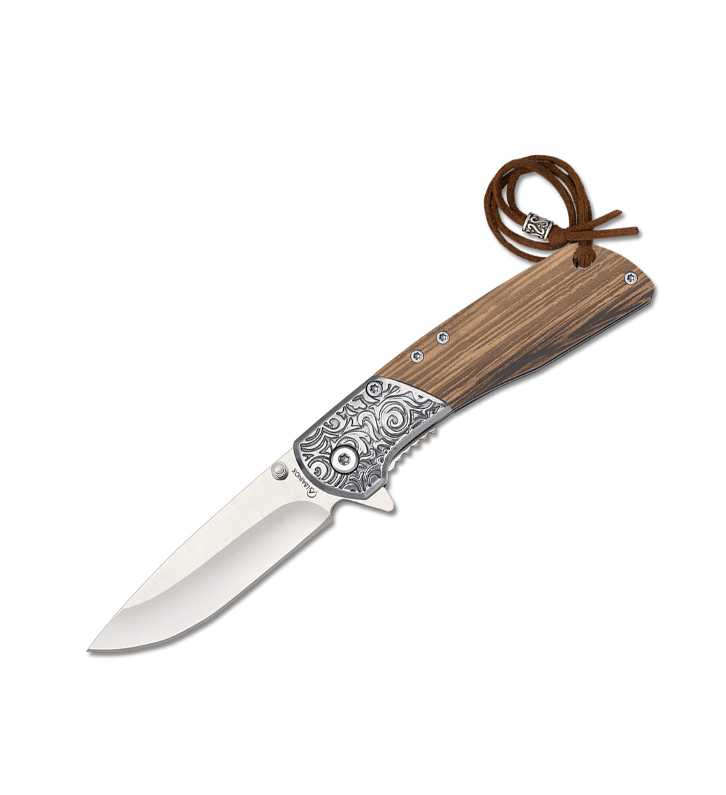 Navaja clásica con mango de madera de zebrano y hoja de 6.7 cm c...