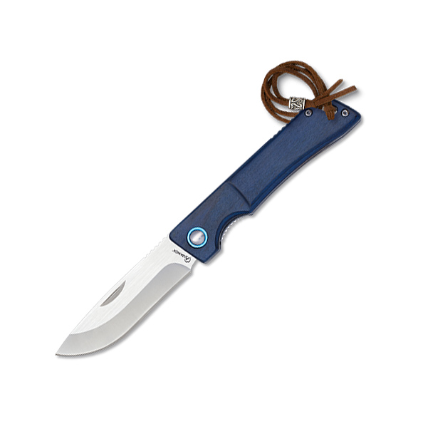 Navaja de bolsillo con mango de estamina azul y hoja de 8.5 cm