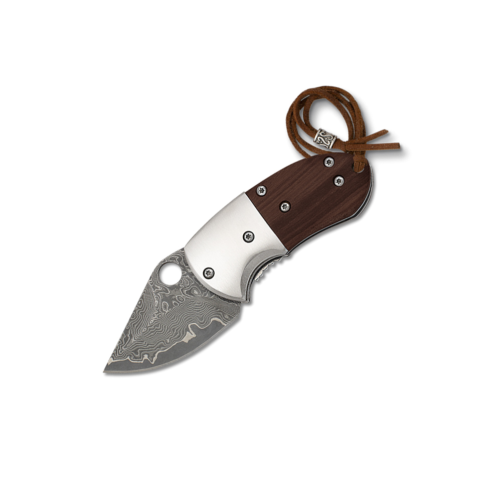 Navaja de bolsillo con mango de madera y hoja damasco de 4.5 cm