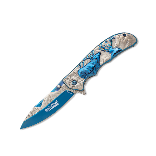 Navaja de bolsillo con recubrimiento rainblue titanio con dibujo ...