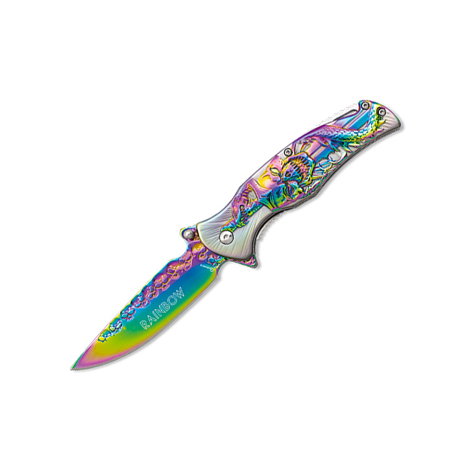 Navaja de bolsillo con recubrimiento rainbow titanio con dibujo d...