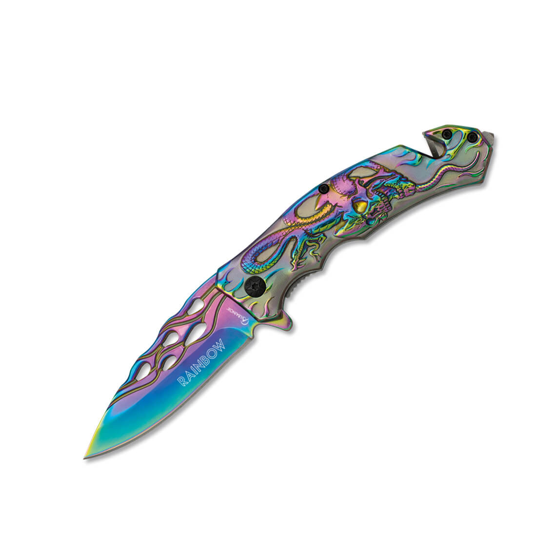 Navaja de bolsillo con recubrimiento rainbow titanio con dibujo d...