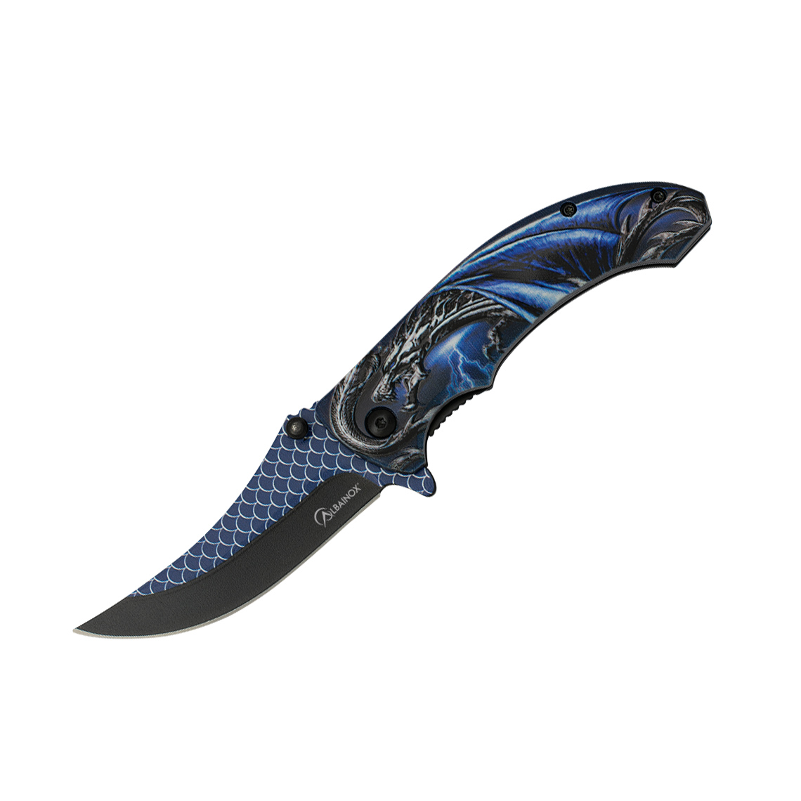 Navaja de bolsillo de ABS con recubrimiento dragón azul y hoja d...