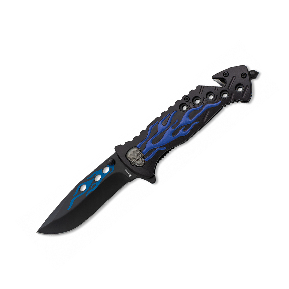 Navaja de bolsillo con mango de aluminio calavera y fuego azul y ...