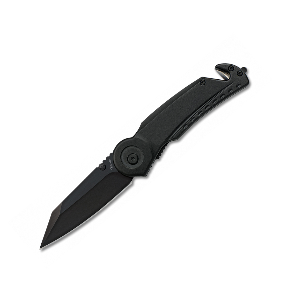 Navaja táctica negra con hoja de 8 cm con corta cinturón y punt...