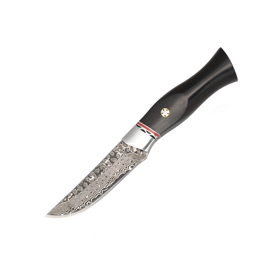 Cuchillo de caza con hoja de acero damasco de 9 cm y mango de éb...