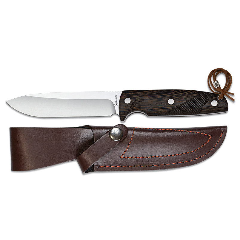 Cuchillo de caza con hoja de 13.6 cm y mango de madera wengué