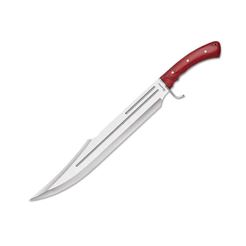 Cuchillo de caza grande con mango de estamina roja y hoja de 43 cm