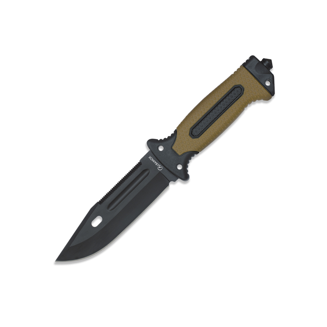 Cuchillo táctico con hoja negra de 13.5 cm y funda rígida con a...