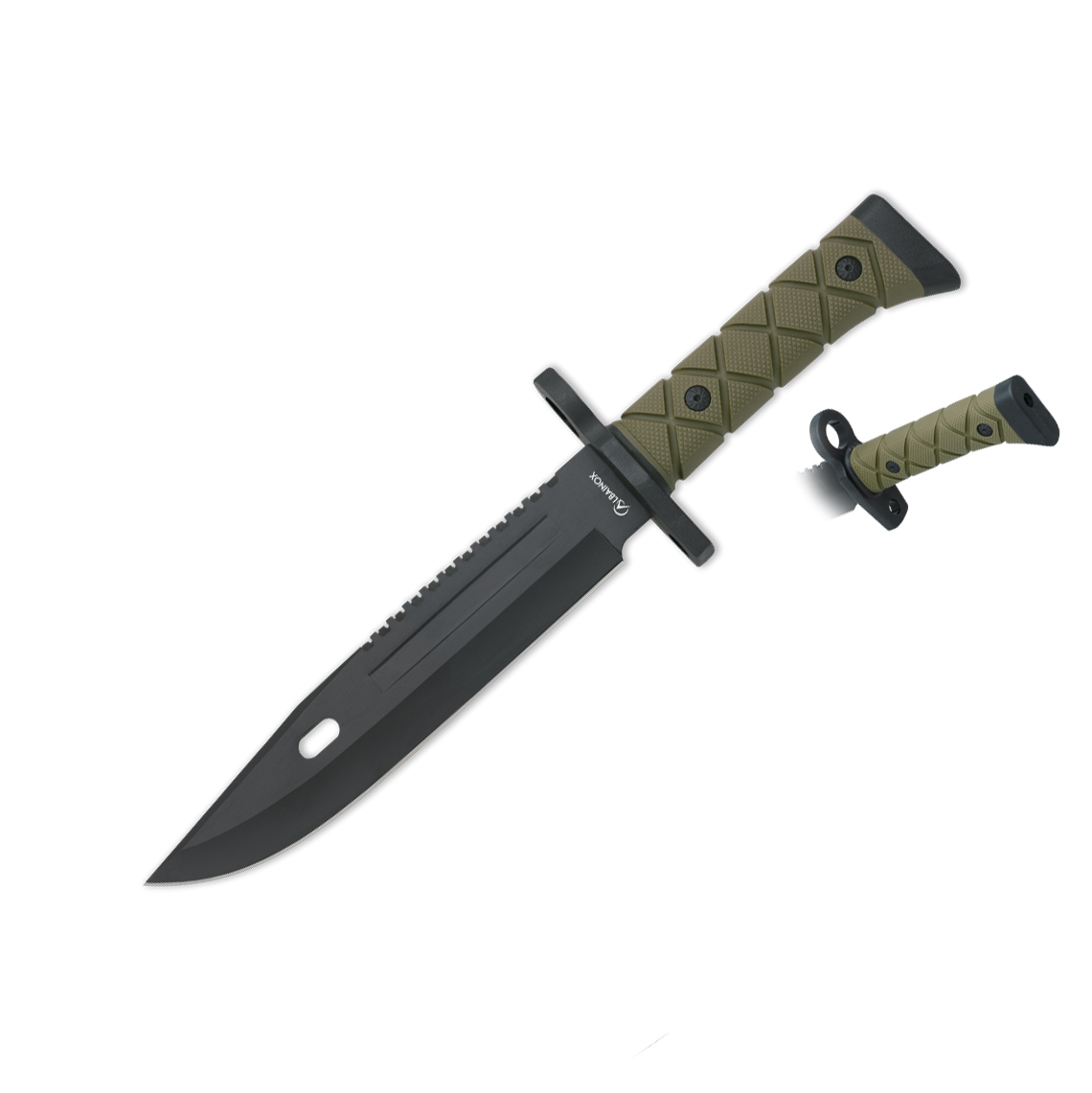 Cuchillo táctico bayoneta con hoja negra de 21 cm y mango de dob...