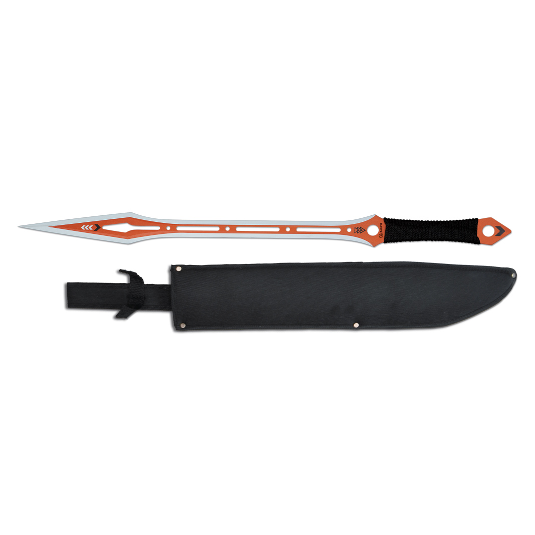 Machete táctico de 71 cm con mango encordado y funda de nylon