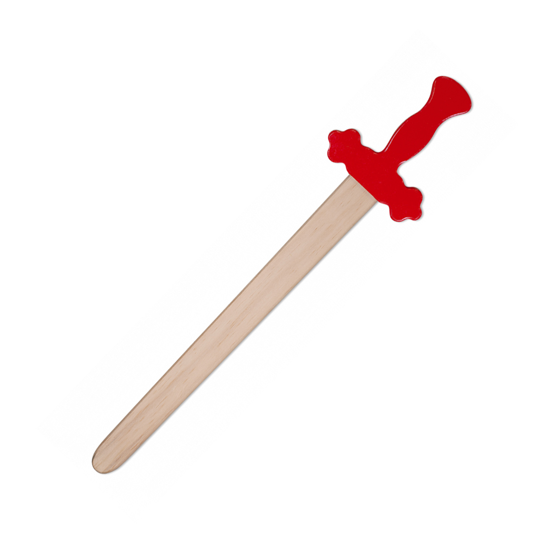 Espada de madeira com cabo vermelho e comprimento de 53,5 cm