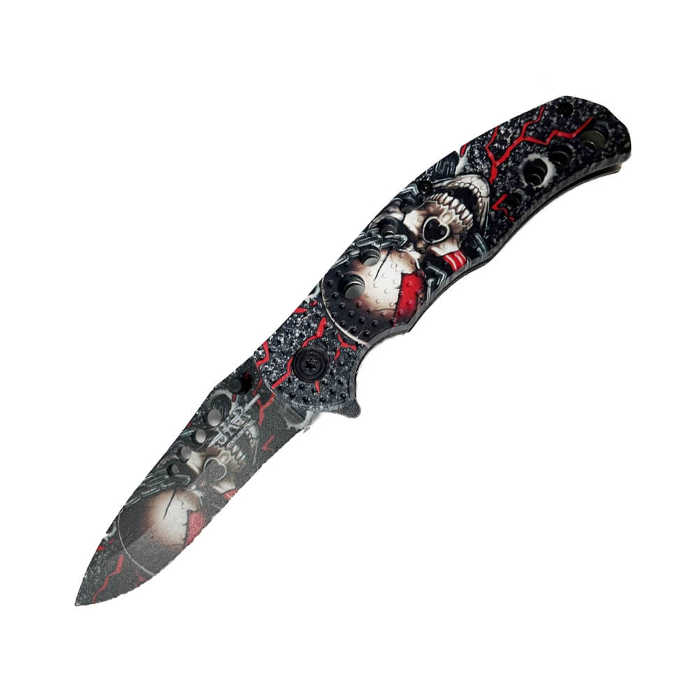 Couteau de poche fantaisie à tête de mort rouge de JKR