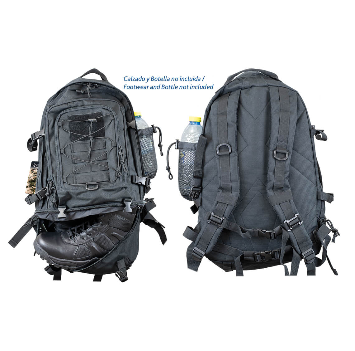 Mochila tática preta com capacidade para 30 litros e bolso para ...