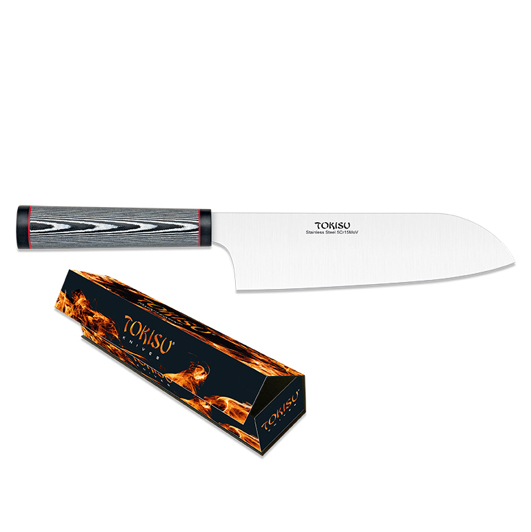Cuchillo de cocina Santoku con hoja de 19.5 cm y mango de G10 patrón damasco
