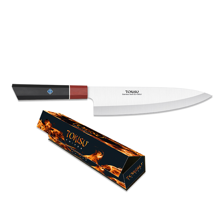 Cuchillo de cocina Gyuto con hoja de 21.5 cm y mango de G10 negro y rojo