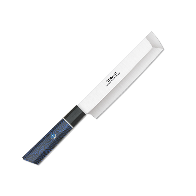 Cuchillo de cocina Nakiri con hoja de 18 cm y mango de G10 azul y...