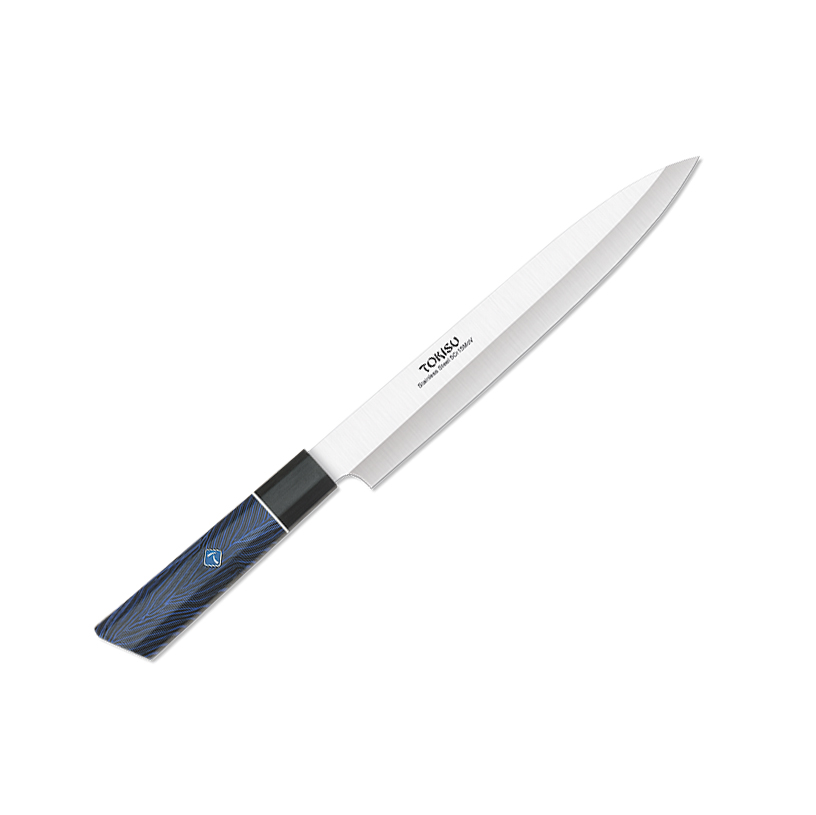 Cuchillo de cocina Yanagiba con hoja de 23 cm y mango de G10 azul...