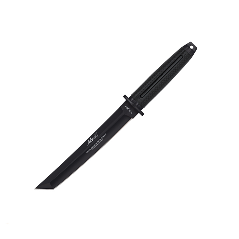 Cuchillo táctico Tokisu Akechi con mango de goma negra y hoja ne...